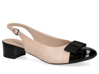 Czółenka damskie beżowo czarne Caprice 29502 odkryta pięta niski obcas