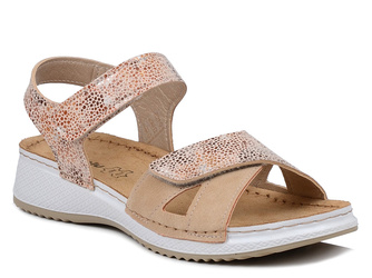 Sandały damskie płaskie beżowe na rzepy Inblu SD-02 wkładka skórzana