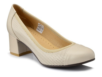 Czółenka damskie buty na obcasie skórzane beżowe Venetto 1344 ażurowe