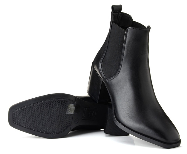 Botki na jesień damskie na obcasie czarne Tamaris 25383 skórzane