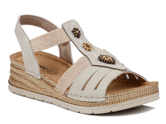 Sandały damskie beżowe Inblu RV-15 na koturnie skórzana wkładka lekkie