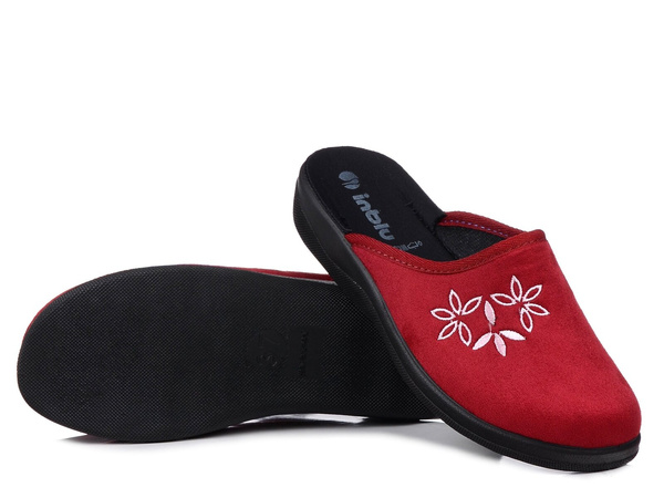  Kapcie damskie pantofle domowe zakryte Inblu CU-5H bordowe z haftem