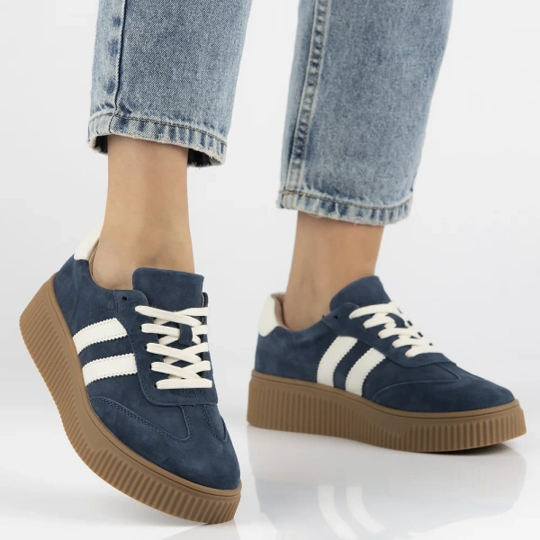 Sneakersy damskie na platformie skórzane niebieskie Filippo DP6776/25 