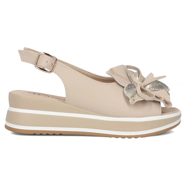 Sandały damskie beżowe Filippo DS7045/26 na platformie skórzane wygodne