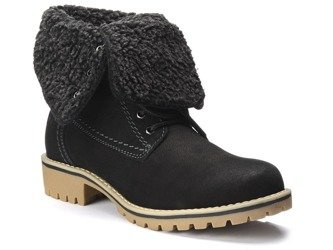 Botki damskie czarne Marco Tozzi 26223 zimowe trapery skórzane ocieplane