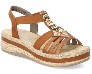 Sandały damskie Rieker V0921-24 na platformie brązowe z gumkami wygodne