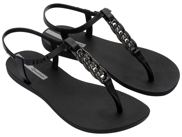 Sandały japonki damskie płaskie czarne Ipanema 83692-BD624 na lato