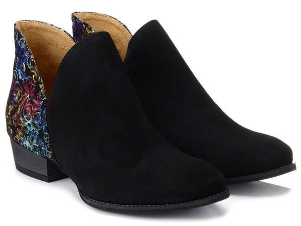 Botki damskie czarne Maciejka 04091-57/00 jesienne skórzane zamszowe