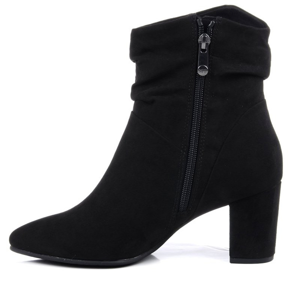 Botki damskie czarne Marco Tozzi 25307 na obcasie ocieplane na zamek