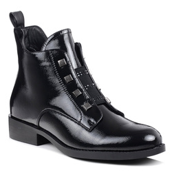 Botki damskie czarne S.Barski HY52-527 jesienne lakierowane ocieplane