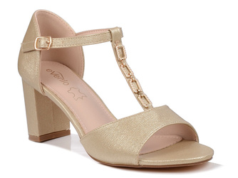 Sandały damskie wizytowe na obcasie złote z zakrytą piętą Evento 7148