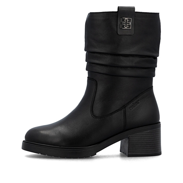 Botki zimowe damskie czarne Rieker Y5257 ocieplane skórzane na obcasie