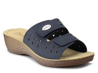 Klapki damskie granatowe Inblu GL-52 medyczne na koturnie na rzepy