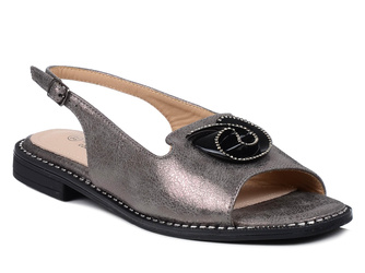 Sandały damskie szaro-srebrne S.Barski KV51-006 płaskie skórzana wkładka