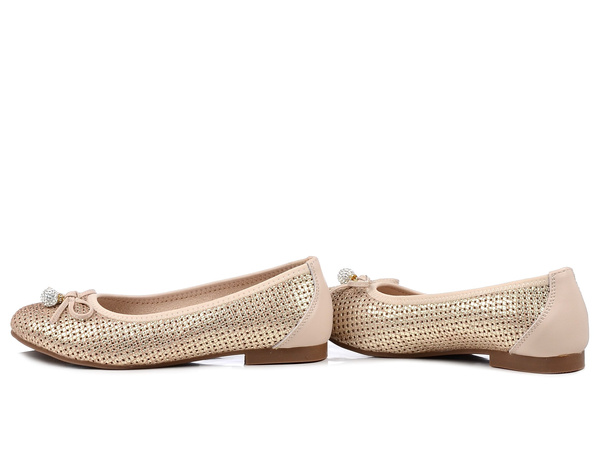 Baleriny damskie złote T.Sokolski W26-225 baletki buty skórzane wygodne 