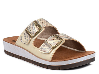 Klapki damskie beżowe regulowane skórzana wkładka Inblu CP-45