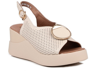 Sandały damskie beżowe na koturnie skórzane T.Sokolski L25-248