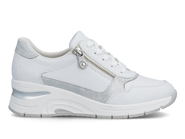 Sneakersy damskie białe Rieker N9301-60 skórzane na zamek na koturnie