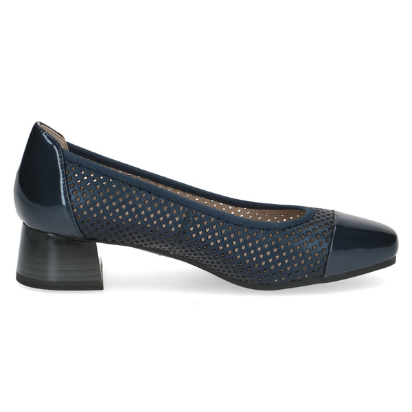 Czółenka damskie skórzane granatowe Caprice 22304 szerokie tęgość H