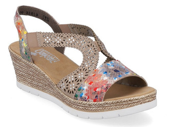 Sandały damskie  Rieker 61916-90 na koturnie wygodne wielokolorowe