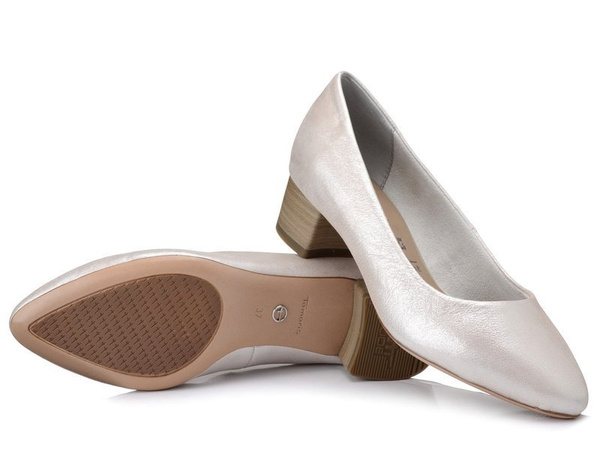 Czółenka damskie srebrne Tamarisc1-22300-24 skórzane zakryty nosek