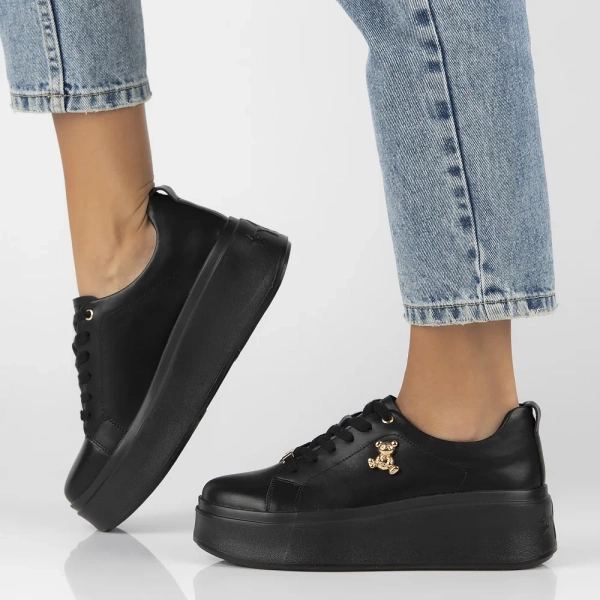 Buty sneakersy damskie czarne na platformie skórzane Filippo DP6246/26