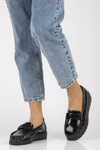 Buty damskie mokasyny skórzane czarne na platformie Filippo 3334