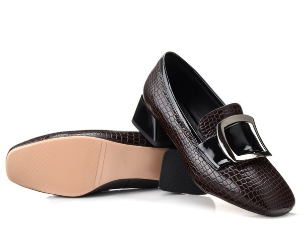 Półbuty damskie na obcasie DiA A4 lakierowane eleganckie brązowe