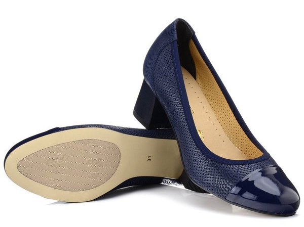 Czółenka damskie buty na obcasie skórzane granatowe Venetto 1344