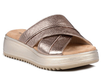 Klapki damskie na grubej podeszwie skórzane miękkie złote Muya 424408