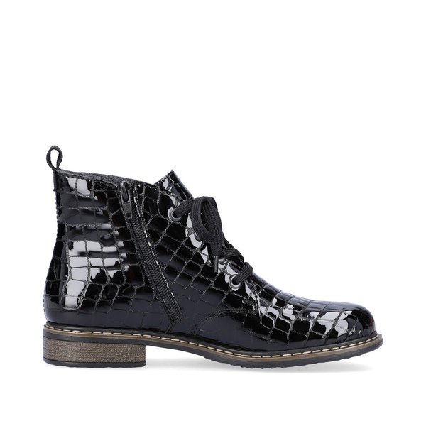 Botki damskie Rieker 71205 ocieplane jesienne za kostkę lakierowane