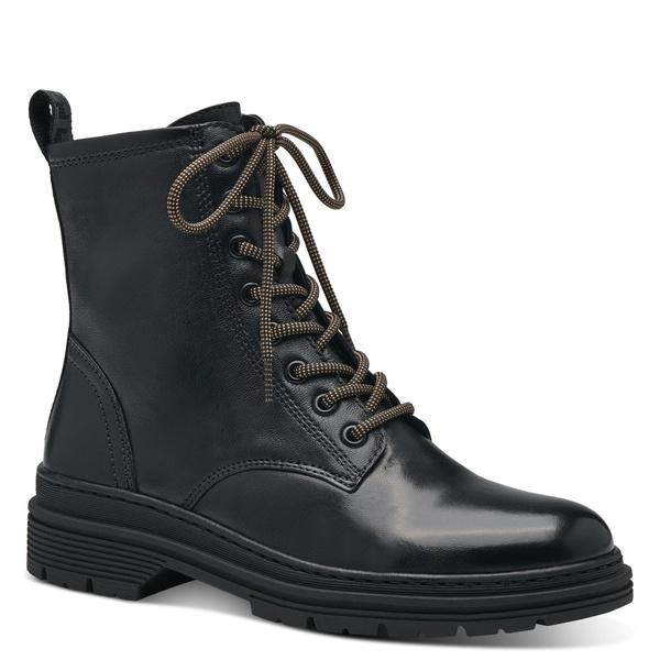 Botki damskie jesienne ocieplane skórzane czarne Tamaris 25230 za kostkę