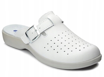 Klapki damskie medyczne sanitarne białe skórzana wkładka Inblu AE-01