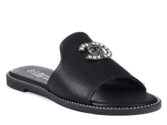 Klapki damskie płaskie czarne na lato eleganckie S.Barski KV27-050