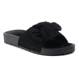 Klapki damskie czarne EVENTO 4799 na lato z kokardą