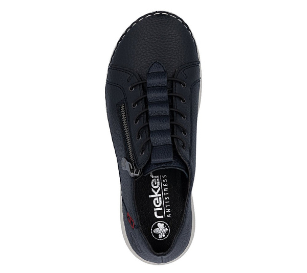 Półbuty damskie granatowe Rieker 50965-14 sportowe skórzane na zamek