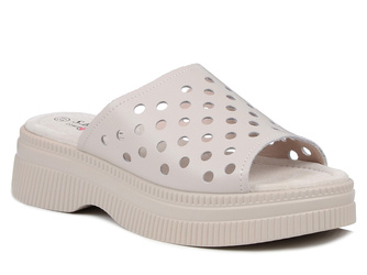 Klapki damskie na platformie S.Barski LR51-537 beżowe skórzane ażurowe