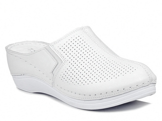 Klapki damskie medyczne na koturnie skórzane białe T.Sokolski L26-164