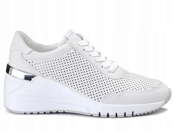 Sneakersy damskie Marco Tozzi 23500 buty na koturnie białe skórzane