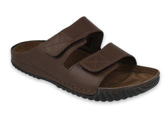 Klapki męskie brązowe Inblu FM-1U skórzane na rzepy profilowane wygodne