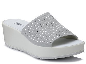 Klapki damskie na koturnie na platformie skórzane zamszowe Imac 508280