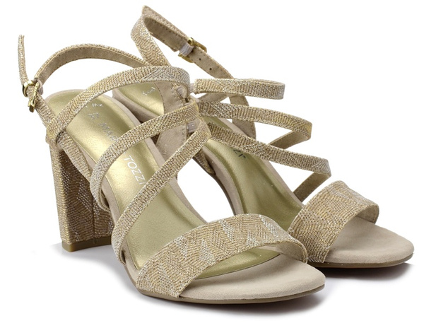 Sandały damskie złote Marco Tozzi 28391 na słupku błyszczące wygodne