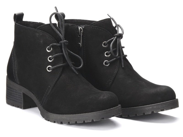 Botki damskie czarne Marco Tozzi 25271 na obcasie skórzane zamszowe