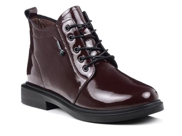 Botki damskie bordowe Loretta W9934B skórzane lakierowane ocieplane