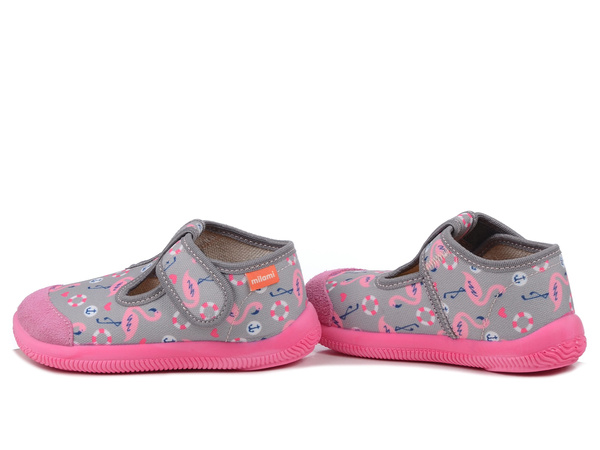 Kapcie dziewczęce do przedszkola szare Milami 226 na rzep szeroki nosek 