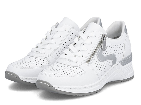 Sneakersy damskie białe Rieker N4340-80 półbuty skórzane na koturnie