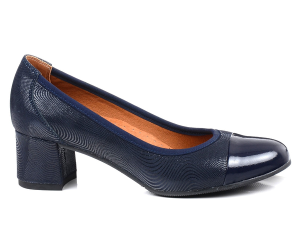 Czółenka damskie na obcasie skórzane granatowe Venetto 1344/1 wygodne