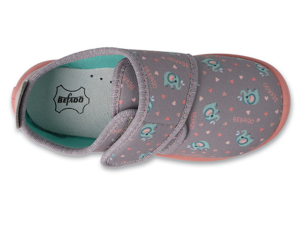 Kapcie dziecięce barefoot Befado 902X057 dziewczęce do przedszkola szare