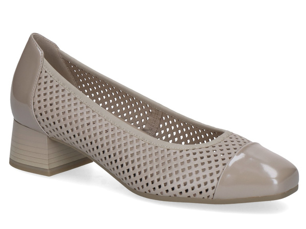 Czółenka damskie skórzane beżowe Caprice 22304 szerokie tęgość H