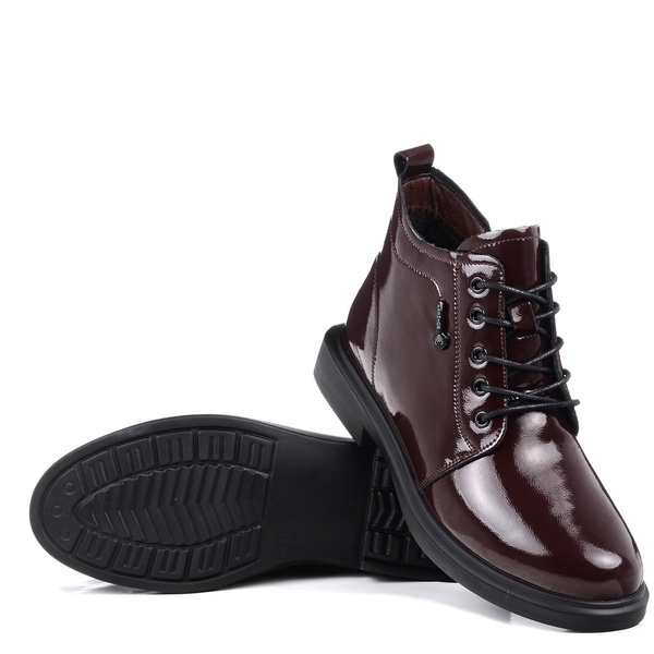 Botki damskie bordowe Loretta W9934B skórzane lakierowane ocieplane